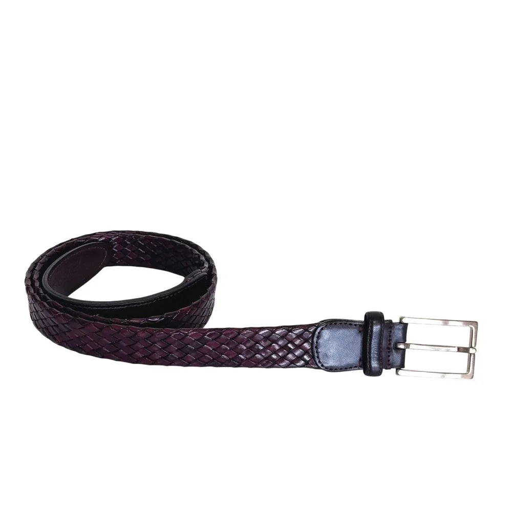 Brooks Brothers Mens Woven Leather Belt 36 Brown Braided Classic Made in Italy